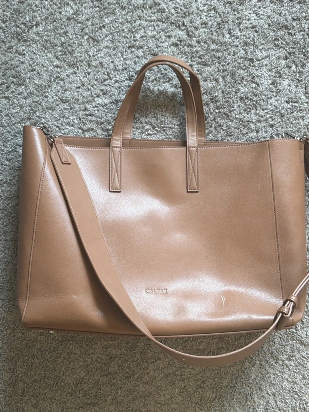 Calpak Cognac Tan Leather Tote with Crossbody Strap